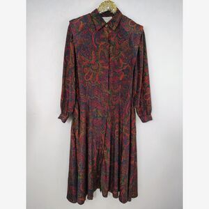 Vintage 80s Shrader Womens Multicolor Paisley Midi Dress size 16 Secretary